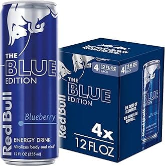 Blue Edition Energy Drink, Blueberry, with 114mg Caffeine plus Taurine & B Vitamins, 12 Fl Oz, Pack of 4 Cans