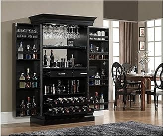 Sheesham Wood Bar Cabinet Wine Storage Rack with Glass Holder for Living Room Home (Mahogany Finish)