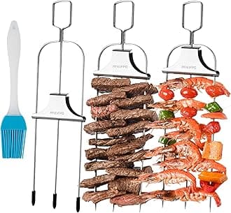 Grilling Savant 3 Way Skewers,14 Inch Metal Skewers for Grilling,Easy to Use ...