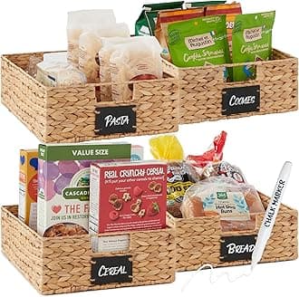 Best Choice Products Set of 4 16x12in Large Water Hyacinth Pantry Baskets, Woven Kitchen Organizers w/Chalkboard Label, Chalk Marker - Natural