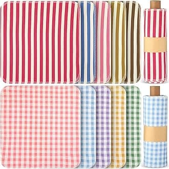 Redbaker 50 Pcs Reusable Paper Towels Paperless Reusable Cotton Cloths Toilet Absorbent Washable Paper Towels with Roll Kitchen Dishcloth for Kitchen Paperless Dishcloths(Streak Style)