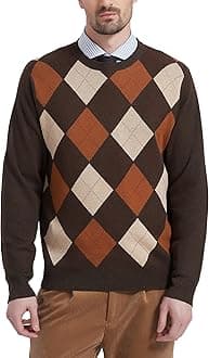 KallspinMen's Crewneck Argyle Knit Jumpers Wool Blend Long Sleeve Sweater Pullovers