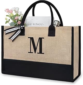 TOPDesign Personalized Initial Jute Bag, Tote Bag for Women