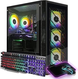 STGAubron Gaming Desktop PC, Intel Core i7 3.4G up to 3.9G, Radeon RX 590 8G, 32GB RAM, 1TB SSD, 600M WiFi, BT 5.0, RGB Fan x 4, RGB BT Sound Bar, Windows 10 Home