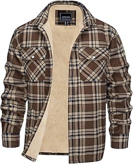 EKLENTSON Men's Flannel Shirt Jacket Thick Fleece Lined Jackets Plaid Sherpa Jacket Cotton Winter Jackets With 5 Pockets