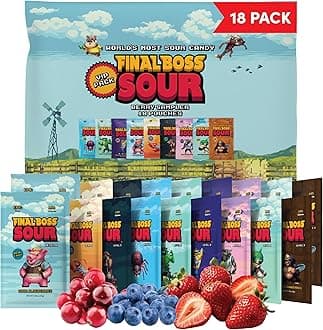 Sour Candy Variety Pack, 18 Pack, All Sour Levels, Extreme Sour Fruit Chews with Real Dried Fruit, No Artificial Colors or Flavors, Low Calorie Snack for Kids, Teens & Adults