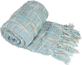 Home Soft Things Multi-Color Chenille Couch Throw Blanket, Light Blue, 50" x 60'' Soft Warm Cozy Tartan Blanket with Tassels Throw Blanket for Living Room Bed Sofa Chair Décor