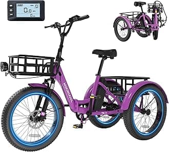 Electric Trike for Adults, 500W/750W 48V Electric Tricycle for Adults Peak Power 1500W, 20"x3.0" Fat Tire 3 Wheel Electric Bike, Folding Aluminum Adult Tricycle with Removable Battery