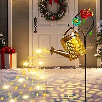 Solar Lanterns Cardinal Granden Decor, Watering Can with Cardinal Shepherd Hook and Cascading Lights, Outdoor Solar Lantern for Garden Yard Decor, Gifts for Women Mom Grandma Birthday, Mothers Day
