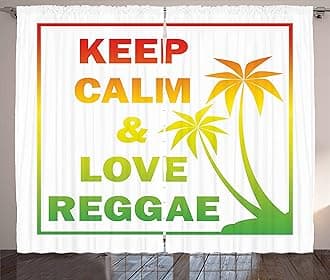 Ambesonne Rasta Curtains, Keep Calm and Love Reggae Words in Ombre Rainbow Colors Music Themed, Living Room Bedroom Window Drapes 2 Panel Set, 108" X 90", Green Yellow