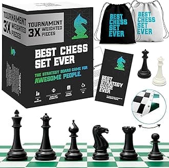 Chess Geeks Best Set Ever 3X Modern Set With 20" x 20" Foldable Silicone Board and Triple Weighted Pieces, Packs and Travels Easy, Heavyweight Edition