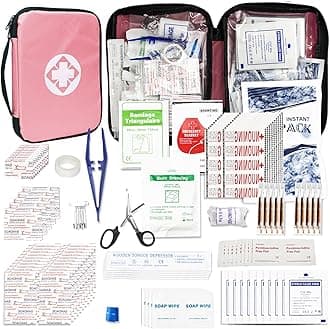 First-Aid Kit-Car Household-Essentials Emergency-Sets - 282 Pcs First Aid Kits Travel Survival Supplies Emergencies Set for Outdoor Sport Vehicles Pink 1st Aid