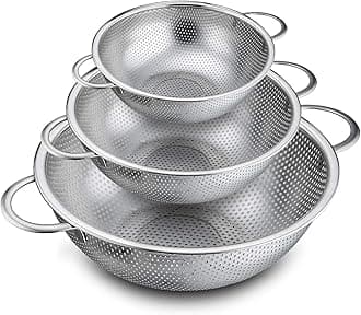 Colander Set of 3, Stainless Steel Micro-Perforated Colanders Strainers for Draining Rinsing Washing, Ideal for Pasta Vegetables Fruits, Heavy Duty & Dishwasher Safe - 1/3/5 Quart