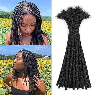 100% Real Human Hair Dreadlock Extensions for Man/Women Full Head Handmade 0.6cm Thickness Permanent Loc Extensions Can Be Dyed and Bleached Loc Extensions Jet Black #1B (12 inch 10 Strands)