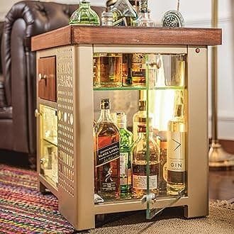 HAUS OF BARS Metal by Speedx- Model M Mini Bar for Home, Matte Gold with Right Side Display Cabinet