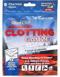 QuikClot Advanced Clotting Gauze - Stops Bleeding up to 5X Faster Than Standard Gauze - Kaolin Hemostatic Dressing - for First Aid Kits & Survival Gear - 3 x 24 (2 Strips)