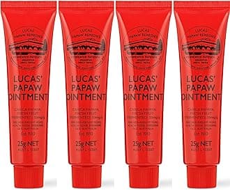 Treats from Home Lucas Pawpaw Lip Ointment, Lucas Pawpaw Cream, Lucas Pawpaw Ointment for Lips & Dry Skin - Unique All Skin Types, All Gender- Any Season Gift Pack with 4 x 25g Pawpaw Balm