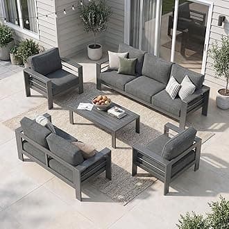 Solaste Aluminum Patio Furniture Set for All Weather, Oversized Metal Outdoor Furniture Set with 27.5" Deep Seating and 3.2" Wide Armrest, Outdoor Patio Conversation Sets with 10" Back Cushion, Gray