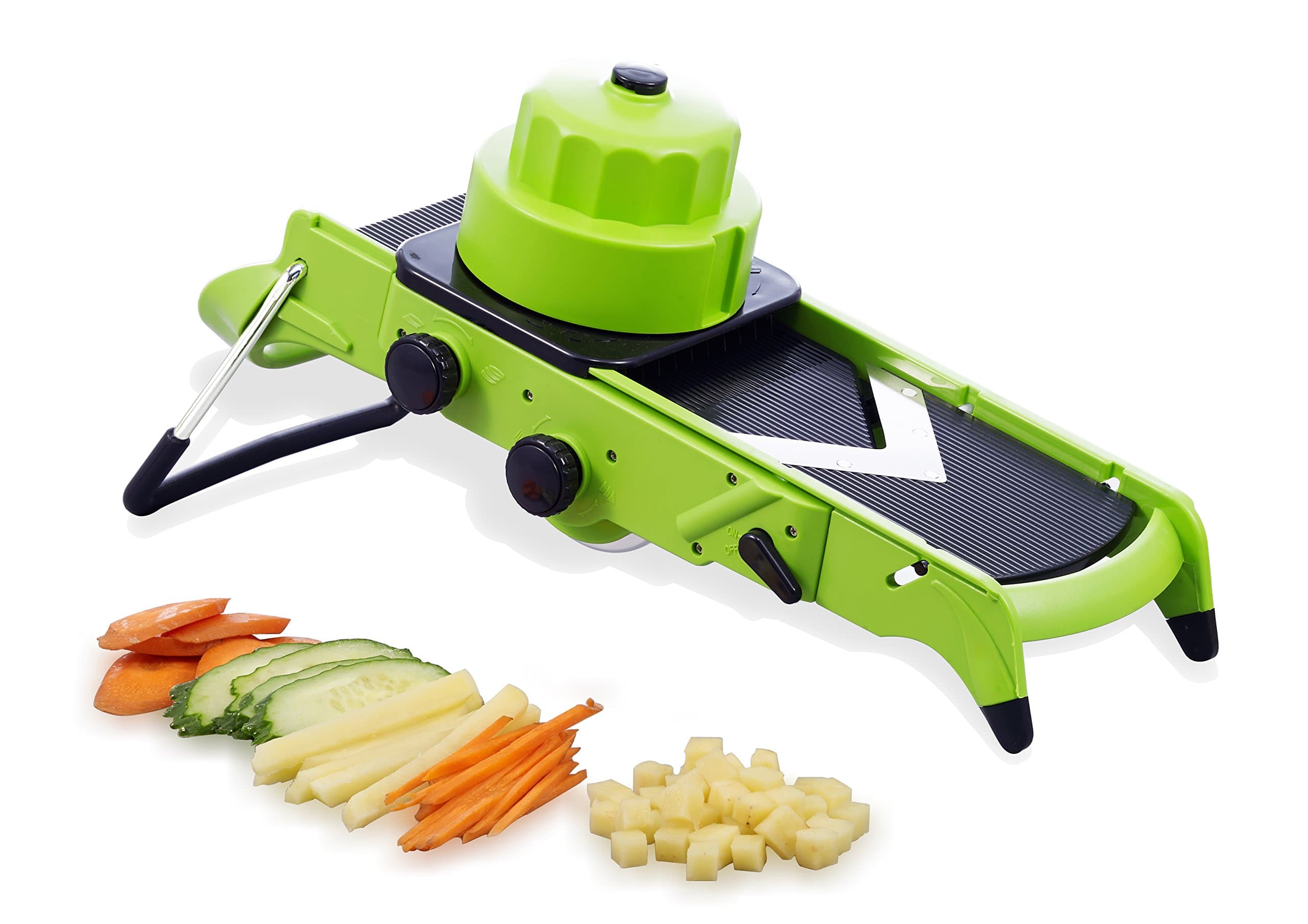 Mandoline Slicer Vegetable Chopper - 3 in 1 Mandoline Set, Slice, Julienne, Dice, 3 Easy Dials To Switch For All Vegetable Cutting Options, Non Slip Base, Dishwasher Safe, by Kruger Home