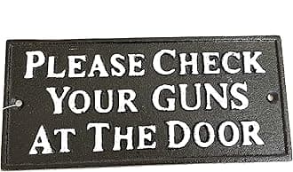 SUREG Funny Cast Iron Wall Plaque Home Office Mancave Decoration Various Designs (Check Your Guns At The Door)