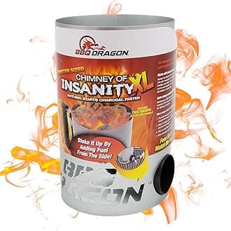 BBQ Dragon | XL Chimney of Insanity Charcoal Starter | Fast, Safe & Easy to Use Chimney | Fire Starter for Charcoal Grill | Galvanized Steel | Side Vent & Heat Resistant Handle | BBQ Accessories