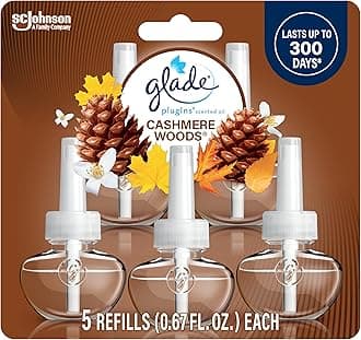 PlugIns Refills Air Freshener, Scented and Essential Oils for Home and Bathroom, Cashmere Woods, 3.35 Fl Oz, 5 Count