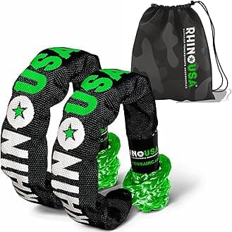 Synthetic Soft Shackle Rope - 46,250lb Guaranteed Max Break Strength Recovery Offroad Tow Shackles for UTV, ATV, Trucks, 4x4 - Use with Rhino Tow Strap (1/2" 2-Pack Green)