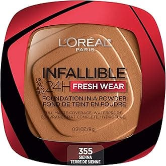 L'Oreal Paris Makeup Infallible Fresh Wear Foundation in a Powder, Up to 24H Wear, Waterproof, Sienna, 0.31 oz. (Packaging May Vary)