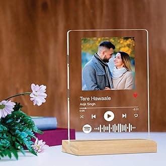 Customised Photo & Spotify Plaque,Personalized Tabletop Rectangular Acrylic Photo Frame With Wooden Stand,Spotify Frame,Gift,Birthday,Anniversary,Gift For Brother & Sister(6 * 9 Inches,Transparent)