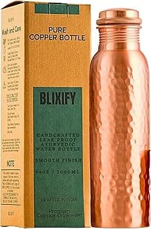 Copper Water Bottle 34oz - 100% Pure Ayurvedic Handcrafted Design - Eco-friendly Premium Quality - Bpa-free Heavy Duty Leak-proof & Lab-tested - Health Benefits for Daily Use, Sports, Travel & Gifting