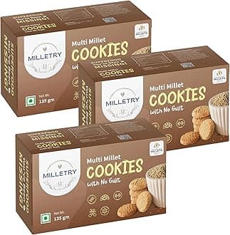 Milletry Multi Millet Cookies Combo | Pearl, Ragi, Kodo & Jaggery | High Fiber, High Protein, No Maida, Guilt Free | Pack of 3 x 135gm