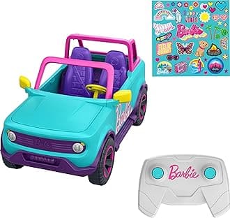 Barbie RC SUV & Stickers, Can Hold & Store 2 Barbie Dolls & Accessories, Kid-Applied Stickers for Customization