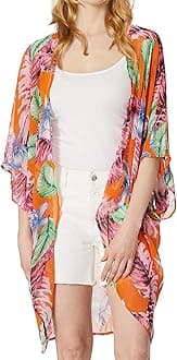 Moss Rose Women's Beach Kimono Coverup Sheer Chiffon Cover Ups, Casual Loose Open Front Cardigan Tops