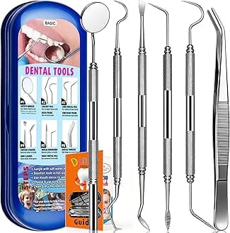 Dental Tools Plaque Remover Teeth Cleaning Tool﻿s Kit 6 Pcs Dental Care Kit Stainless Steel Dental Pick Tartar Remover Tool for Home/Travel/Pet Care-Storage Case Included