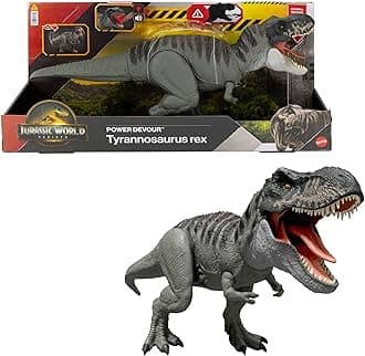 ​Mattel Jurassic World Rebirth Power Devour Tyrannosaurus Rex Dinosaur Figure with Tongue Activated Constant Chomp, Lights & Sounds, Digital Play, JGB50