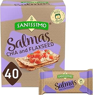 Sanissimo Salmas Chia & Flaxseed, 40 Packs of 3 Crackers, Oven Baked Corn Crackers, Gluten Free, Non-GMO, Kosher Certified