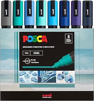 Markers Set, 8 Medium Paint Markers 5M – Cool Tone – Grey, Emerald Green, Sky Blue, Aqua Green, Light Blue, Blue, Blue
