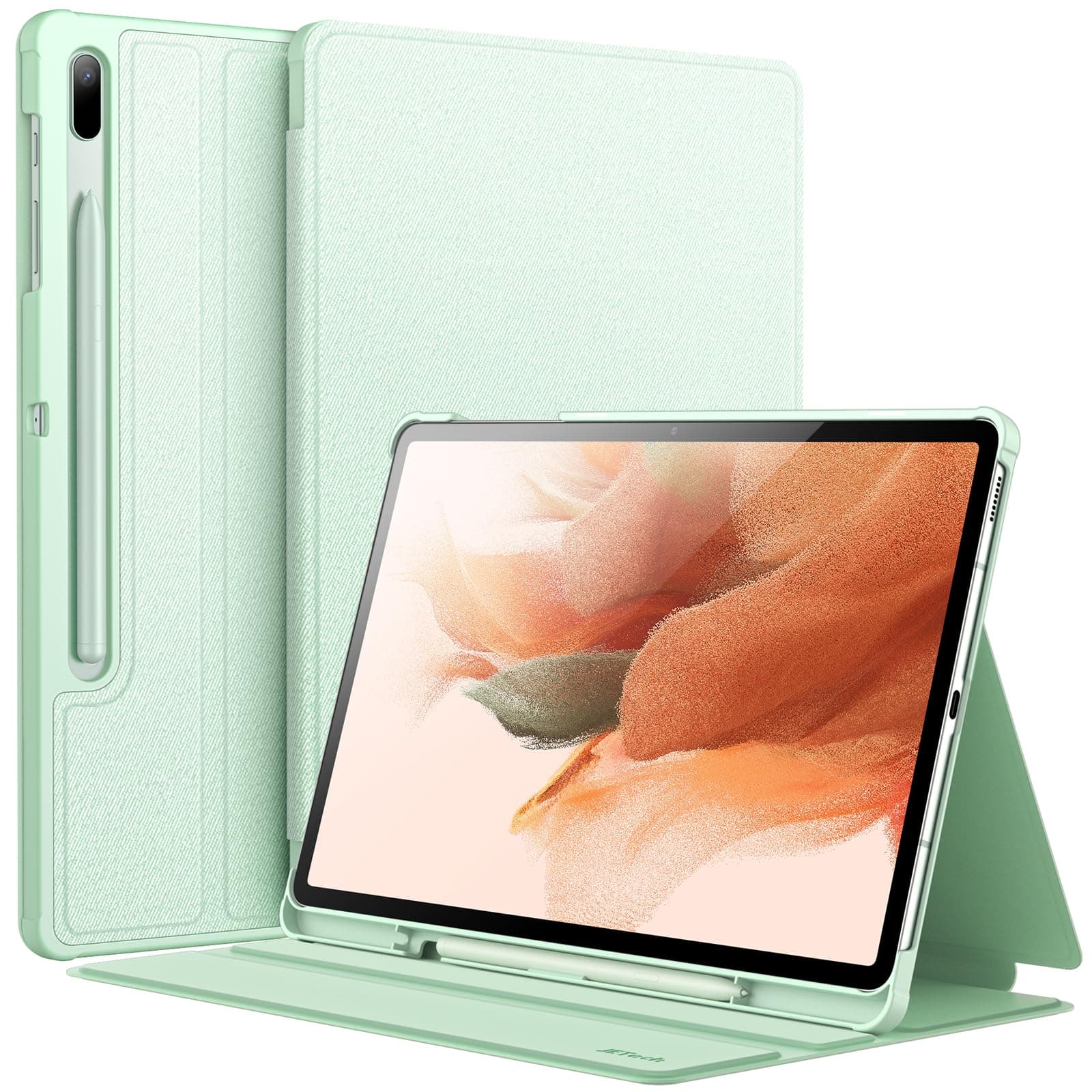 Case for Samsung Galaxy Tab S8 Plus 2022 / S7 FE 2021 / S7 Plus 2020 12.4-Inch with S Pen Holder, Slim Folio Stand Protective Tablet Cover, Multi-Angle Viewing (Misty Green)