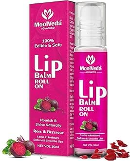 Lip Balm Roll On, Beetroot Flavour, Locks in Moisture, Softens and Smooths Lips, 10ml