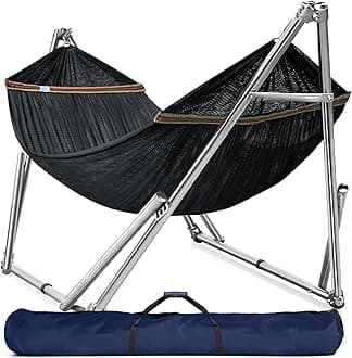 Tranquillo Double Hammock with Stand 650lb Capacity Double Hammock with Spreader Bar, Solid Grade 201 Stainless Steel 30s Set Up, Sturdy Flexible Hammock Stand Portable, Outdoor Indoor, Black