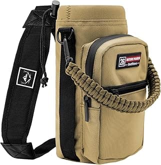 NATURE PIONEOR Water Bottle Holder with Adjustable Strap - 26/32/36/40/46/64oz Insulated Water Bottle Sling Carrier with Paracord Handle & 2 Pockets, Outdoor Sports, Hiking, Camping, Gym