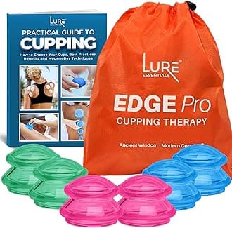 Lure Essentials Edge Cupping Therapy Set Cupping Kit for Massage Therapy Silicone Cupping Set Massage Cups 6 Large Multi-Color Cups (Green, Blue, Pink)