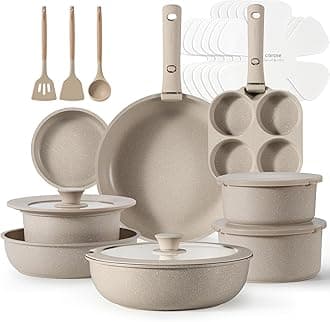 CAROTE 18pcs Detachable Handle Pots and Pans Set, Nonstick Cookware Set, Removable Handle Pots and Pans Non Stick, RV Oven Safe Cookware, Induction Kitchen Set, Taupe, Dishwasher SafeRecycled Claim Standard Blended