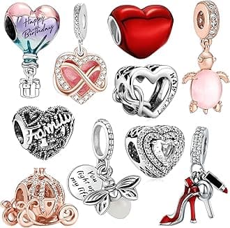 10 Pack Silver Charms for Pandora Bracelets and Necklaces Charms for Women CZ Pendant Jewelry Charm Set