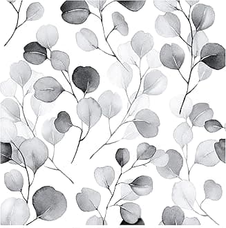 Peel and Stick Wallpaper Black/Grey/White Eucalyptus Leaf Floral Wall Mural Home Nursery Decor 17.7in x 9.8ft
