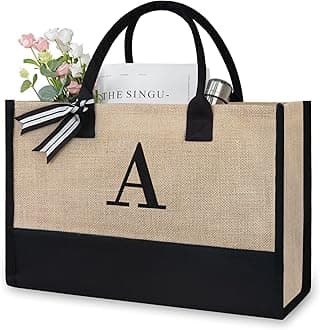 Personalized Initial Canvas Beach Bag, Monogrammed Gift Tote Bag for Women