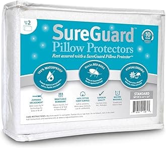 Set of 2 Standard Size SureGuard Pillow Protectors - 100% Waterproof, Bed Bug Proof, Hypoallergenic - Premium Zippered Cotton Terry CoversOEKO-TEX STANDARD 100