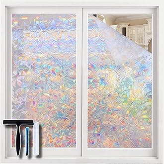 Volcanics Window Privacy Film Static Window Clings Vinyl 3D Window Decals Window Stickers Rainbow Window Film for Glass Door Heat Control Anti UV 35.4 x 98.4 Inches