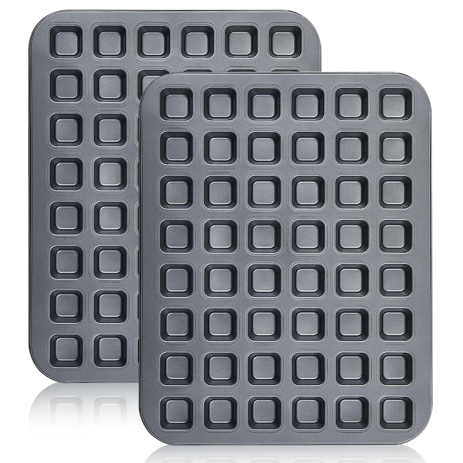 2 Pcs 48-cavity Mini Brownie Bites Baking Pan Mini Square Cake Pans Square Small Muffin Tin Nonstick with Dividers Heavy Duty Carbon Steel Cupcake Tool for Cheesecake Cake Party Supplies