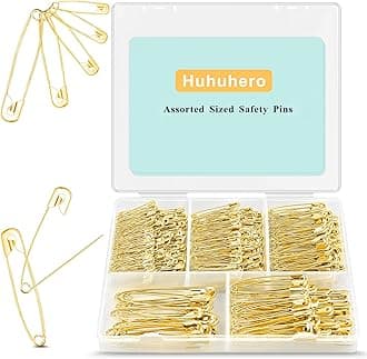 Safety Pins Assorted, 340 Pack 5 Different Sizes Small and Large Safety Pin for Clothes Costume Sewing, Nickel Plated Steel, Arts and Crafts Supplies, Gold
